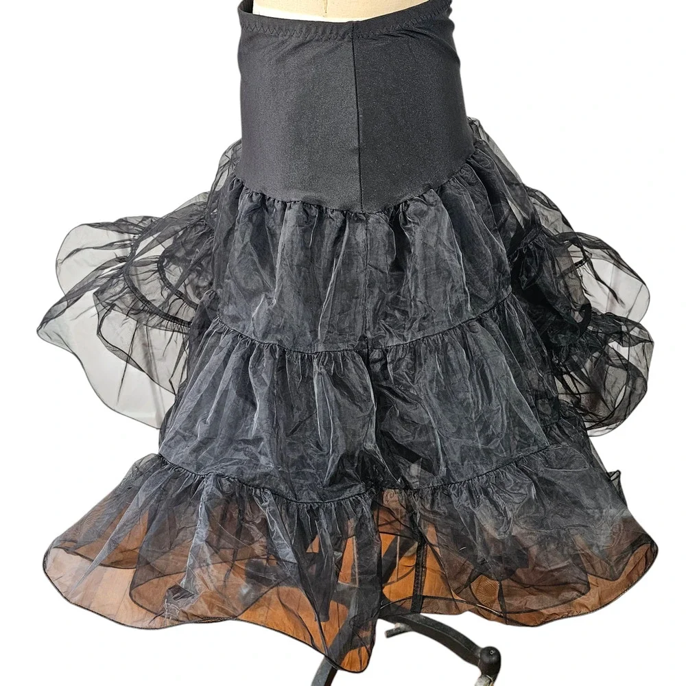 Grace Karin black tiered petticoat cancan rockabilly square dance slip L